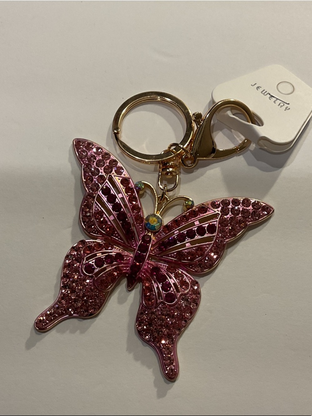 Pink Crystal Butterfly Keychain